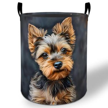 Imagem de Yorkshire Terrier cesto de roupa suja 50 x 40 cm, balde de armazenamento de roupas Oxford dobrável à prova d'água para quarto, banheiro, quarto, berçário, organizador de brinquedos, presentes para
