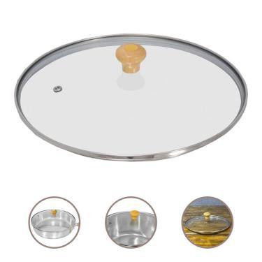 Imagem de Tampa De Vidro Temperado 20/21Cm Puxador De Madeira Panela