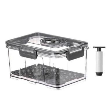 Imagem de Pote Hermético de Armazenamento com Bomba de Vácuo, Transparente e Cinza, 2 Litros, Tampa com Trava de Segurança, Inclui Bomba Manual