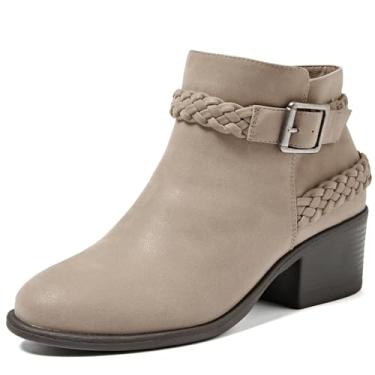 Imagem de Luoika Botas femininas de cano curto de largura larga - Botas curtas pretas e marrons com bloco de salto baixo com zíper lateral., Bege 513, 10 X-Wide