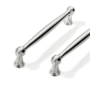 Imagem de CABDM Pacote com 2 puxadores de armário de níquel polido centro a centro de 5 polegadas (128 mm) para armários armários sólidos puxadores de gaveta resistentes cômodos cozinhas quartos