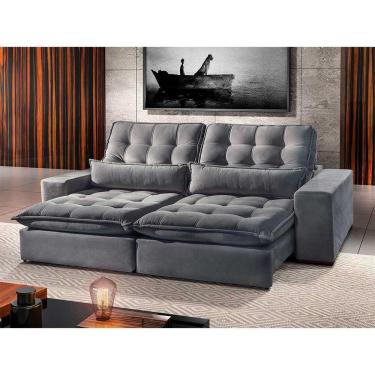 Imagem de Sofá 4 Lugares Retrátil E Reclinável Bruna 2.50m Suede Móveis Mix Cinza Claro