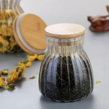 Imagem de Pote Hermético Com Frisos Tampa Bambu Recipiente Vidro 700ml