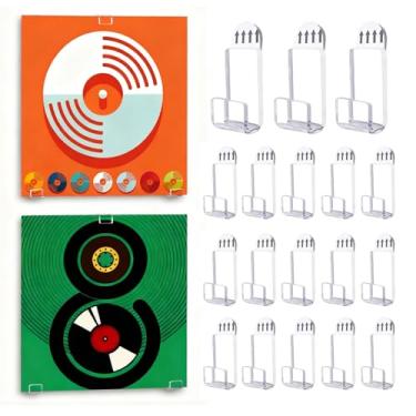 Imagem de Kalami 18 peças de prateleira de disco de vinil autoadesivo, suporte de disco de acrílico transparente, sem broca, para capas de álbuns de LPs duplos