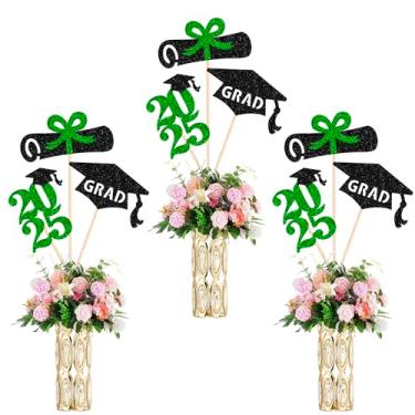 Imagem de 12 Pack 2024 Graduation Centerpiece Sticks Assembled Glitter Class of 2024 Lawyer Cake Toppers Diploma Grad Cap Table Centerpiece Sticks for School 2024 Graduation Theme Party Green