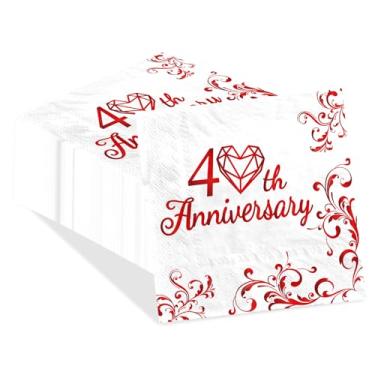 Imagem de 100 peças de guardanapos de coquetel de papel vermelho crisky 40º aniversário 3 camadas rubi 40º aniversário de casamento toalhas de mão absorventes descartáveis brilhantes e brilhantes guardanapos de