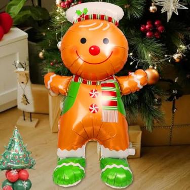 Imagem de 1 balão grande 3D inflável folha de alumínio balões de Natal Papai Noel decoração festa natal ano novo suprimentos (homem pão de gengibre, 112 * 65 cm)