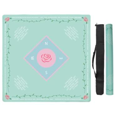 Imagem de Seeuagn 31.5" Square Adult Mahjong Table Mat - Precision-Woven for Mahjong/Dominoes, Rubber Non-Slip, Water-Resistant, Foldable, Scratch-Resistant, Durable for Home & Outdoor (Mint Rose)