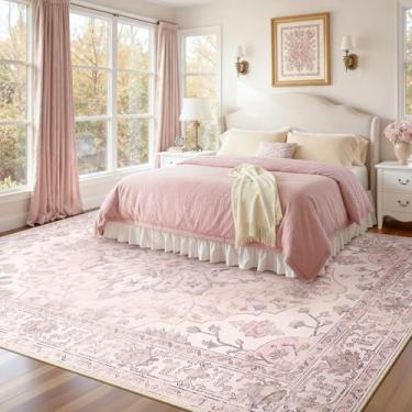 Imagem de RELEANY Tapetes De 8' X 10' Laváveis, Antiderrapantes, Com Estampa Floral Vintage, Medalhão, Para Sala Estar, Quarto E Jantar, Rosa, Cinza Rosa Fofos