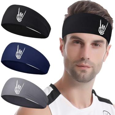 Imagem de Bandanas para homens, pacote com 3, faixas de suor esportivas, masculinas, crânio, dedo de treino, faixas de cabelo para homens e mulheres, faixa de cabelo para corrida, para ioga, academia, basquete