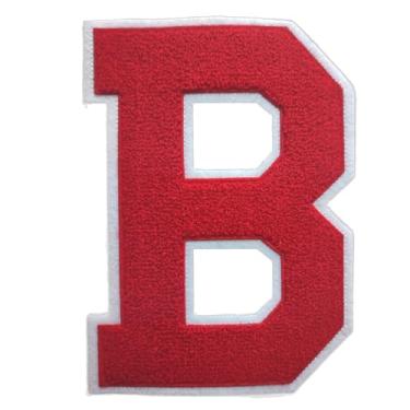 Imagem de 1 PÇ Patch de letra de chenille vermelho de 16,5 cm com borda branca – Remendos do alfabeto para roupas, jaquetas, mochilas, chapéus para decoração personalizada, nome personalizado e artesanato. (B)