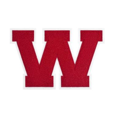 Imagem de 1 peça de patch vermelho de 11,4 cm de ferro em chenille com borda branca – Remendos do alfabeto para roupas, jaquetas, mochilas, chapéus para decoração personalizada, nome personalizado e artesanato