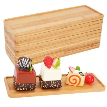 Imagem de 10 bandejas de madeira, bandeja retangular de bambu para banheiro, bandeja de madeira para cômoda, lanche, jantar, cozinha, 28 x 10 cm (bordas arredondadas)