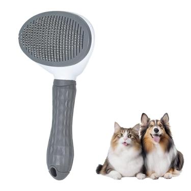 Imagem de Escova de limpeza para animais de estimação – Ferramenta de remoção suave para gatos e cães – Cerdas de aço inoxidável dobradas a 60° com contas de massagem (cinza)