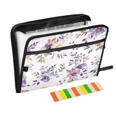 Imagem de CEBUGI Pasta expansível de 13 bolsos, impermeável, sanfonada, organizador de arquivos com etiquetas tamanho A4, organizador de documentos de papel para escola, material de escritório, floral