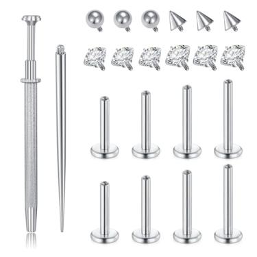 Imagem de VCMART 16 g Rosca interna de aço cirúrgico CZ piercing joia para tragus/nariz/hélice/concha/medusa/lábio/labret - Helix Tragus cartilagem brinco para mulheres e homens