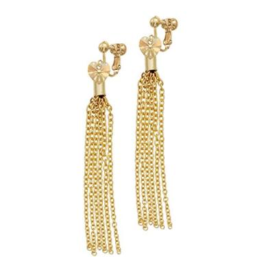 Imagem de Brincos de pressão de borla com corrente dourada de coração de cristal, Cristal