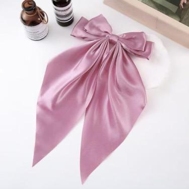 Imagem de Clipe de Cabelo Grande com Laço em Tecido Cetim Premium — Acessório Feminino Clássico e Sofisticado(Rosa Brilhante)