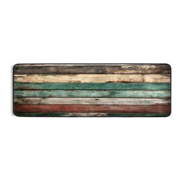 Imagem de Burbuja Tapete de madeira antiga 61 x 183 cm, tapete lavável antiderrapante com suporte de borracha, tapete para sala de estar, corredor, decoração de casa
