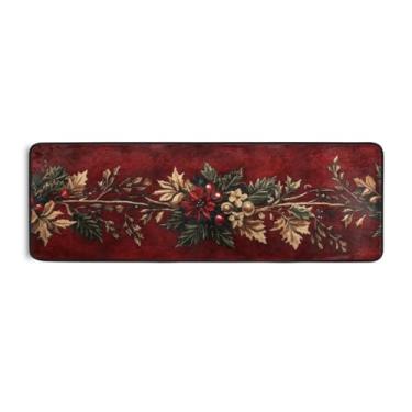 Imagem de Burbuja Tapete de caminho de flor de sino de Natal 61 x 183 cm, tapete lavável antiderrapante com suporte de borracha, tapete para sala de estar, corredor, decoração de casa