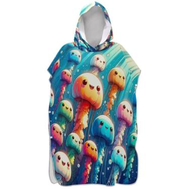 Imagem de Joisal Roupão de mudança de água-viva colorido divertido para adultos, poncho de surfe, com capuz, toalha de natação plus size, ponchos femininos com capuz