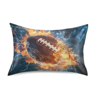 Imagem de Travesseiros de cetim padrão bola de futebol americano fogo king queen travesseiro engraçado resfriamento para casa cama sofá king size 101,6 cm x 50,8 cm