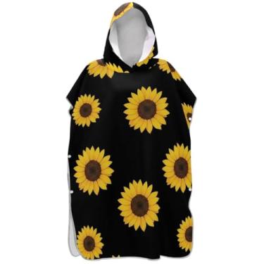 Imagem de Joisal Roupão de mudança de poncho de surfe plus size para Adul com capuz toalha de praia estampado amarelo girassol preto poncho masculino com capuz