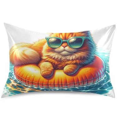 Imagem de Capa de almofada de cetim engraçada de gato fofo king queen padrão capas de travesseiro refrescantes para cama cuidados com a pele, tamanho padrão, 66 cm x 50 cm