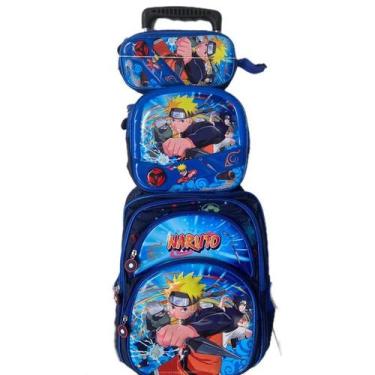 Imagem de Mochila Masculina Rodinha Naruto 3D Lancheira Estojo Azul - TOYS 2U