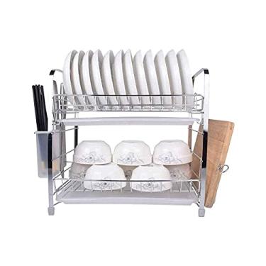 Imagem de Organizador de parede de bancada, escorredor de louça, tapetes de secagem de pratos de 2 camadas, suportes de prateleira de cozinha, escorredores de pratos, rack de armazenamento para cozinha, sala de