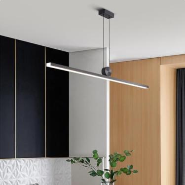 Imagem de Luminária pendente LED moderna preta com controle remoto, dimerizável de 10% a 100%, 3000k/4500k/6000k, altura ajustável, lustre para mesa de jantar, escritório e quarto (C120cm)