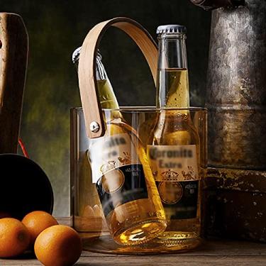 Imagem de Balde de gelo de vidro Cooler 1,5L/2,7L com alças de madeira, para cubos de gelo, garrafas de cerveja e champanhe, baldes de gelo transparentes para festas, balde de gelo em barril de bebida para