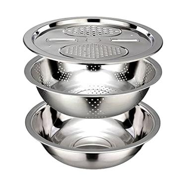 Imagem de Cortador Ralador de Legumes Multifuncional 3 em 1 com Cesto Drenagem Taza Salada Ferramenta Cozinha Aço Inoxidável para Frutas