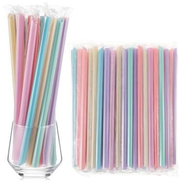 Imagem de Tessco for you Canudos de Smoothie Jumbo Grande Plástico Descartável Bolhas de Chá de Boca Larga Embalados Individualmente para Beber Milkshakes Caseiros Altos (24 cm, Cor Macaron, 100 Peças)