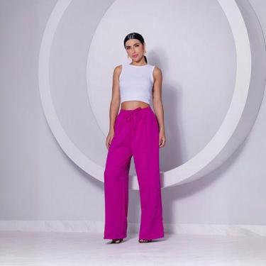 Imagem de Calça Pantalona Wide Cintura Alta Em Alfaiataria Moda Atual - Shop Mil