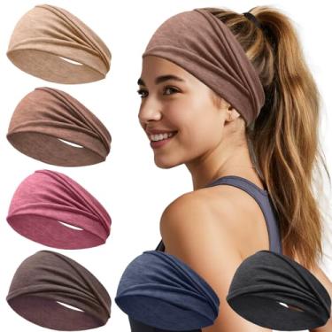 Imagem de IMYORT Pacote com 6 faixas de cabelo largas para mulheres – faixas de cabelo antiderrapantes para esportes, ioga, treino, corrida, uso diário, macio, elástico, absorvente de suor, acessórios de cabelo