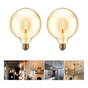 Imagem de 2X Kit 2 Lâmpada Filamento Led G95 Retrô Vintage Âmbar Bivol