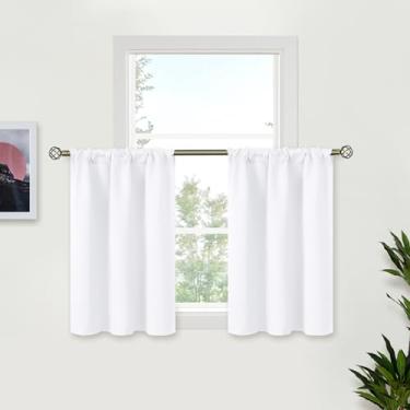Imagem de BGment Cortinas brancas puras para café 61 cm de comprimento - meia cortina pequena com bolso para varão, privacidade para banheiro, cozinha, janelas sobre a pia, 2 painéis, 73 x 61 cm