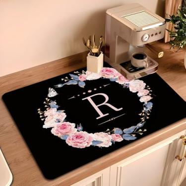 Imagem de 1 peça 19,8 x 29 cm tapete de secagem de máquina de café para balcão, suporte de prato absorvente de impressão de letras para copos, pratos, canecas, bandeja coletora e bancadas de cozinha (2030-R)