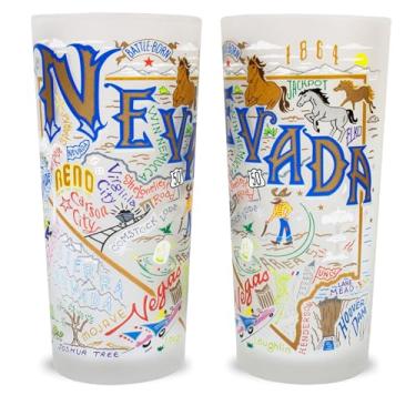 Imagem de Catstudio Copos de bebida, copo de vidro fosco Nevada para cozinha, copo seguro para lava-louças de 425 g para amantes de Nevada, conjunto de 2