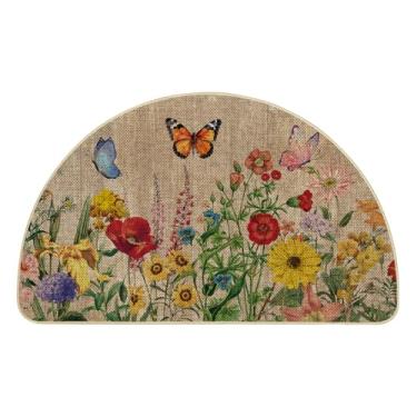 Imagem de Artoid Mode Tapete semicircular de flores de madeira borboleta primavera, decoração de verão para casa tapete de interruptor discreto tapete de porta para interior e exterior 43 x 73 cm