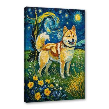 Imagem de Pôster colorido abstrato Van-Gogh com pintura a óleo floral noite estrelada impressão de animais engraçados para casa de fazenda e decoração de sala de estar (SKU21,40.6x60 cm), emoldurado (tela