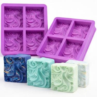 Imagem de Moldes de sabão de silicone, moldes de silicone retangulares 3D para sabonete artesanal artesanal, bombas de banho, barras de chocolate, vela DIY, design de argila de polímero (ondas)