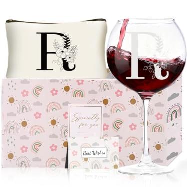 Imagem de Presentes de Natal para mulheres, taças de vinho com monograma com bolsa de maquiagem, presentes exclusivos de elefante branco de casamento para mãe, pai, irmã, professora, esposa, marido (R)