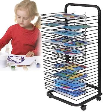 Imagem de WUHUQN Estante de secagem de arte, prateleiras móveis de armazenamento de metal com suporte removível extragrande, organizador de arte para crianças, organização e armazenamento de estúdio de arte