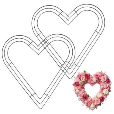 Imagem de Moldura de coroa de coração, decorações de dia dos namorados, forma de guirlanda de arame de metal de 35,5 cm, 2 peças de anéis verdes escuros em forma de coração para dia dos namorados, casamento