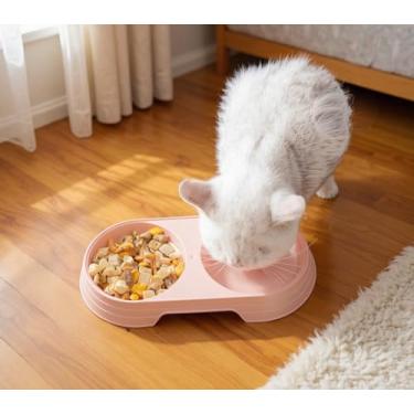 Imagem de Tigela de comida e água para animais de estimação, tigelas de alimentação dupla para gatos e cães pequenos, acessórios portáteis para animais de estimação, rosa