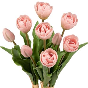 Imagem de DILATATA 9 peças de tulipas artificiais flores rosa toque real falso látex tulipas flores para o dia das mães 35,5 cm flor falsa para vaso centro de mesa casa casamento buquê