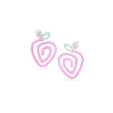 Imagem de Kicky and Perky Brinco de prata esterlina 925 rosa e verde esmaltado morango || Presente para ela, amor, mãe, esposa, namorada