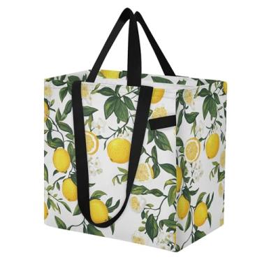 Imagem de SEHANY Sacolas de compras reutilizáveis de verão limão com alças reforçadas, bolsa de compras de lona dobrável à prova d'água de grande capacidade para viagem, cozinha, praia
